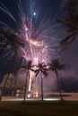 New Year`s fireworks in Honolulu, Hawaii Royalty Free Stock Photo